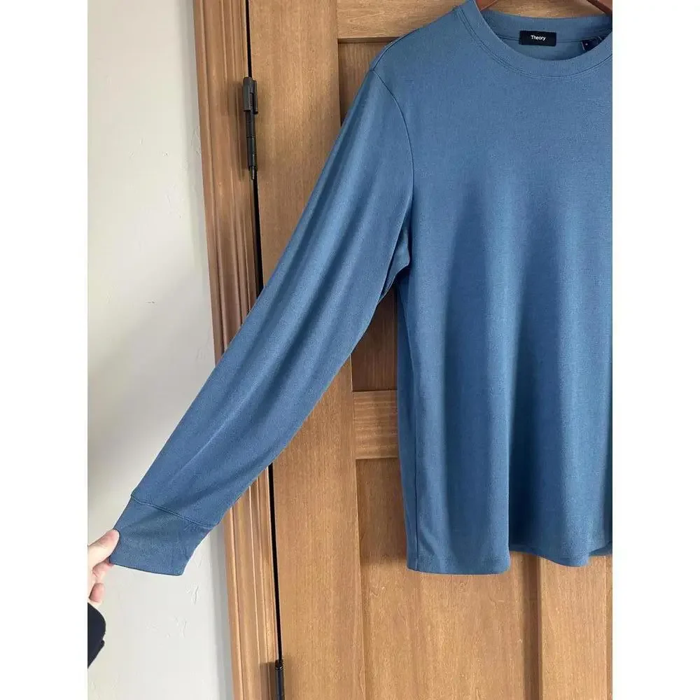 Theory Essential Long-Sleeve Tee in Anemone Modal Jersey Blue Lake Men’s Medium - Picture 3 of 12